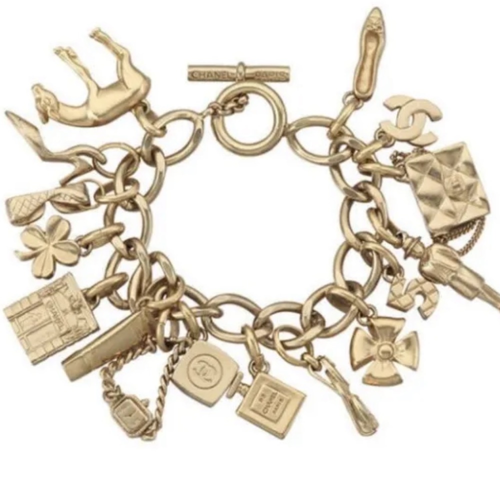 Chanel Extremely Rare 2002 16 Charms Toggled Cold Bracelet